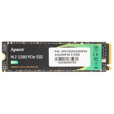 Твердотельный накопитель SSD Apacer AS2280 512GB M.2 2280 AP512GAS2280P4X-1 Client PCIe Gen3x4 with NVMe, 2100/1500, IOPS 300/420K, MTBF 1.5M, 3D NAND, DRAM less, 350TBW, 0,62DWPD, RTL