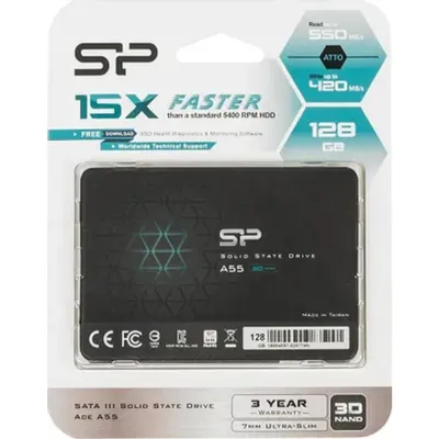 Диск SSD SILICON POWER - Ace A55, для ноутбука, 2.5", 128 ГБ, SATA, 6 Гб/с, speed write-530МБ/с read-560МБ/с, SP128GBSS3A55S25