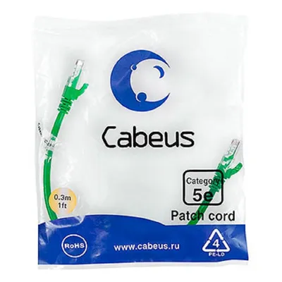 Cabeus 
PC-UTP-RJ45-Cat.5e-0.3m-GN - Патч-корд U/UTP, категория 5е, 2xRJ45/8p8c, неэкранированный, зеленый, PVC, 0.3м