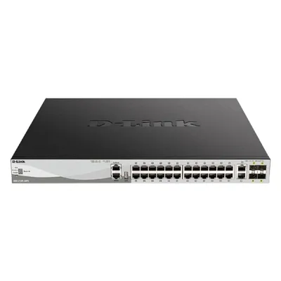 D-Link DGS-3130-30PS/B2A PROJ Управляемый L3 стекируемый коммутатор с 24 портами 10/100/1000Base-T, 2 портами 10GBase-T и 4 портами 10GBase-X SFP+ (24 порта PoE 802.3af/at, PoE-бюджет 370 Вт)