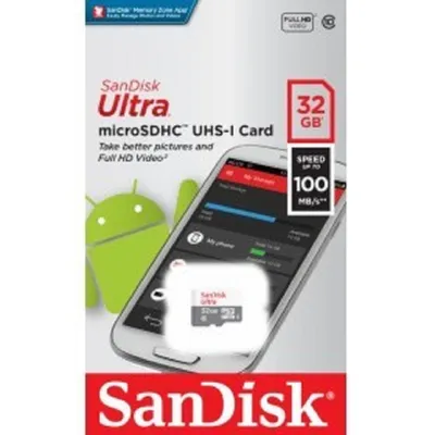 Карта памяти SanDisk - Ultra, microSDHC, write speed 10Mb/s, read speed 100Mb/s, UHS-I Class 1, Class 10, 32GB, SDSQUNR-032G-GN3MN