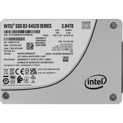 Диск SSD Intel - D3-S4520, серверный, 2.5", 3.84 ТБ, SATA, 6 Гб/с, speed write-510МБ/с read-550МБ/с, TLC, SSDSC2KB038TZ01