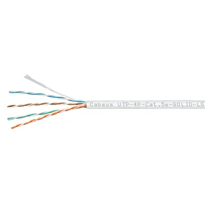 UTP-4P-Cat.5e-SOLID-LSZH-WH-100 Кабель витая пара Cabeus UTP 4 пар. кат. 5е одножильный D 05 AWG24 LSZH нг(A)-HF 1м (коробка 100м) внутренний цвет: белый