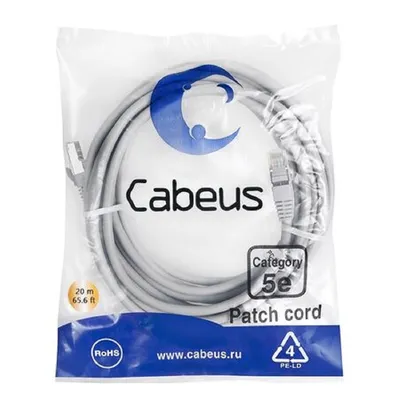 Патч-корд Cabeus, FTP, кат. 5e, 2 x RJ-45, RJ-45 - RJ-45, 100 МГц, ПВХ, серый, 20 м, PC-FTP-RJ45-Cat.5e-20m