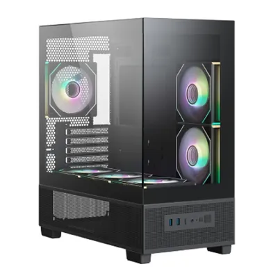 Компьютерный корпус XASTRA Q500M 6ARGB-C10-UC Black mATX/Aquarium/Screewless/ 6x120mm ARGB PWM FM fans/Argb+PWM HUB 10port/ Type-C/ Q500M-6FM12A-C10-UC