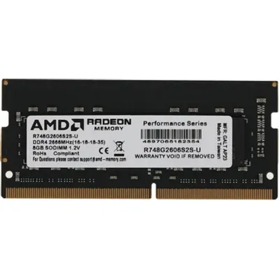 Модуль памяти AMD Radeon R7 Performance Series Black R748G2606S2S-U 8GB DDR4 2666 SO DIMM Non-ECC, CL16, 1.2V, RTL (182354)