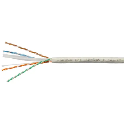 Cabeus UTP-4P-Cat.6-SOLID-LSZH-WH Кабель витая пара UTP (U/UTP), категория 6, 4 пары (23 AWG), одножильный, LSZH нг(А)-HF, белый (100 м) 100м