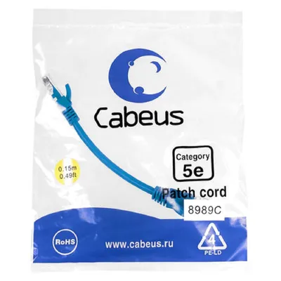 Cabeus 
PC-UTP-RJ45-Cat.5e-0.15m-BL-LSZH Патч-корд U/UTP, категория 5е, 2xRJ45/8p8c, неэкранированный, синий, LSZH, 0.15м