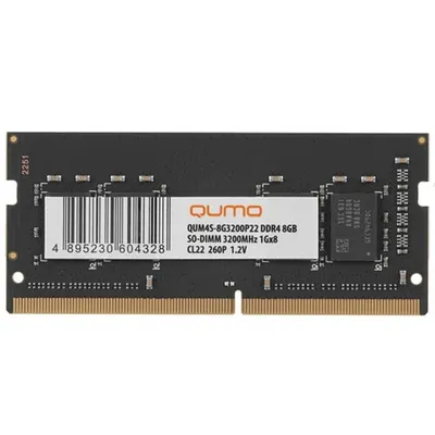 Оперативная память для ноутбука 8Gb (1x8Gb) PC4-25600 3200MHz DDR4 SO-DIMM Unbuffered CL22 QUMO QUM4S-8G3200P22