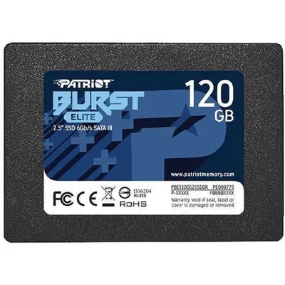 Диск SSD PATRIOT - BURST ELITE, для ноутбука, 2.5", 120 ГБ, SATA, 6 Гб/с, speed write-320МБ/с read-450МБ/с, PBE120GS25SSDR