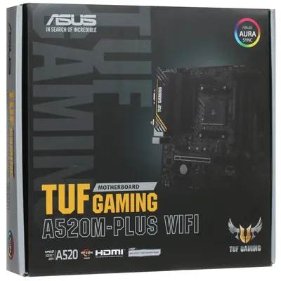 ASUS TUF GAMING A520M-PLUS WIFI (Socket AM4, mATX, 2xDDR4(128GB),  DP/VGA/HDMI, 1xPCIe 3.0x16/2xPCIe x1, 1xLAN, 4xSATA 6Gb/s, 1xM.2, BT, Wi-Fi ac, 4xUSB 3.2, 2xUSB 2.0, 1xPS/2)