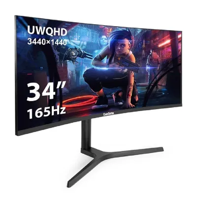Монитор изогнутый игровой с аудио выходом 34" UWQHD 165 Гц ExeGate Combat EC3400TA (VA Curved R1800 LED Grade A+, UltraWide QHD 3440x1440@165Гц, 21:9, 300cd/m2, 4000:1, 178°/178°, 1ms, 2xHDMI2.0, 2xDisplayPort, audio-out, RGB-подсветка, Flicker-free, FreeSync, Low Blue Light, кабель DP 1.5м, VESA, регулировка высоты (HAS), регулировка наклона (tilt), поворот экрана (swivel), черный) <EX297580RUS>