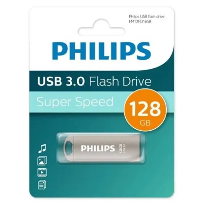 Флешка USB PHILIPS IRON (FM12FD165B/97), 128Gb, USB 3.0, R/W 100/45, серебристый