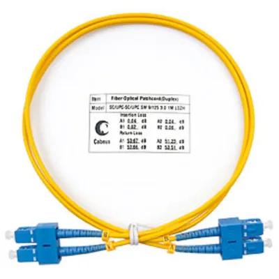 FOP(d)-9-SC-SC-1m Коммутационный шнур оптический Cabeus tight buffer Duplex SC/SC (UPC/UPC) OS2 9/125 LSZH D 3мм 1м цвет: жёлтый