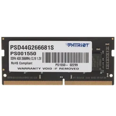 Память PATRIOT PSD44G266681S, DDR4, 4ГБ, 2666МГц, SO-DIMM