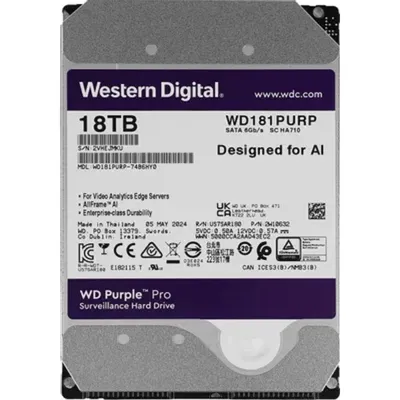 Жесткий диск Western Digital Purple Pro HDD 3.5" SATA 18Tb, 7200 rpm, 512MB buffer (DV&NVR + AI), WD181PURP, 1 year