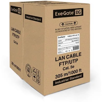 Кабель UTP ExeGate EX256749RUS, кат.5e, 4 пары, медь, 24AWG, внешняя прокладка, 305м, черный