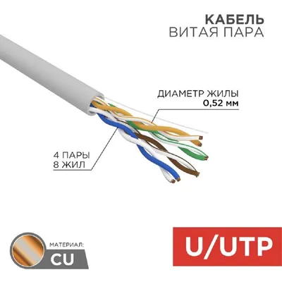 Кабель витая пара Rexant 02-0004, U/UTP, Cat.5e, LSZH, 305м