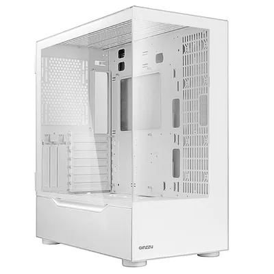 Корпус GINZZU GL780, Midi Tower, 2×USB2+1×USB3, стекло, белый