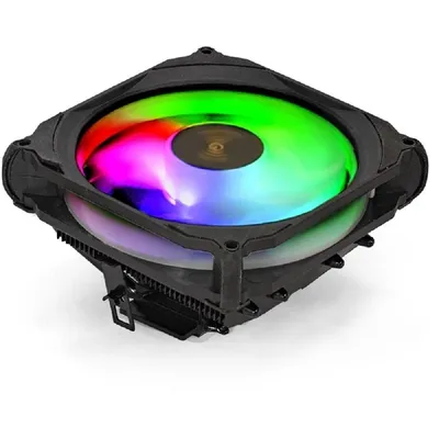 Кулер ExeGate Dark Magic EE400XL-PWM.RGB (горизонтально-башенный, Al+Cu, черное покрытие, 4 тепл.трубки, LGA1954/1851/1700/1200/115x/AM5/AM4, TDP 125W, Fan 120mm, PWM, 900-2000RPM, Hydro bearing, 4pin, 11-24db, 380г, RGB подсветка, с термопастой, на защелках, RTL) <EX286158RUS>