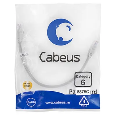 Cabeus PC-UTP-RJ45-Cat.6-0.3m-LSZH - Патч-корд U/UTP, категория 6, 2xRJ45/8p8c, неэкранированный, серый, LSZH, 0.3м