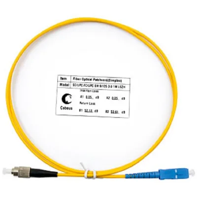 FOP(s)-9-SC-FC-1m Коммутационный шнур оптический Cabeus tight buffer Simplex FC/SC (UPC/UPC) OS2 9/125 LSZH D 3мм 1м цвет: жёлтый