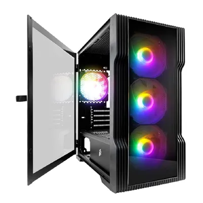 Корпус 1stPlayer T3-G-BK-4F1, mATX, 4×120mm LED, черный