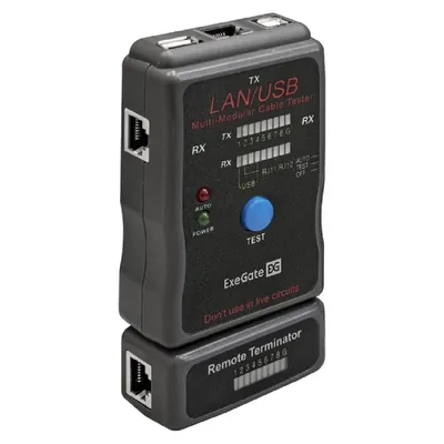 Тестер сетевой ExeGate EX293160RUS, RJ-45/RJ-11/RJ-12/USB