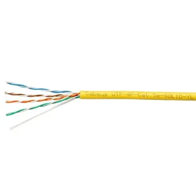 Патч-корд Cabeus UTP-4P-Cat.5e-SOLID-YL Кабель витая пара UTP (U/UTP), категория 5e, 4 пары (24 AWG), одножильный, PVC нг(А)-LS, желтый (305 м)