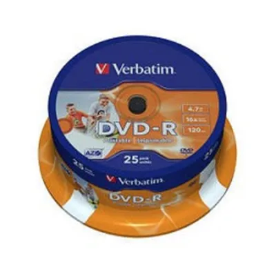 DVD-R Disc Verbatim   4.7Gb  16x  (уп. 25 шт) на шпинделе,  printable (43538)