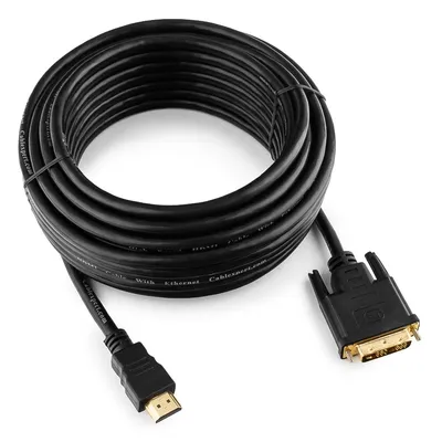 Кабель HDMI-DVI Cablexpert CC-HDMI-DVI-10MC, 19M/19M, 10м, single link, черный, позол.разъемы, экран, пакет (063999) {20}