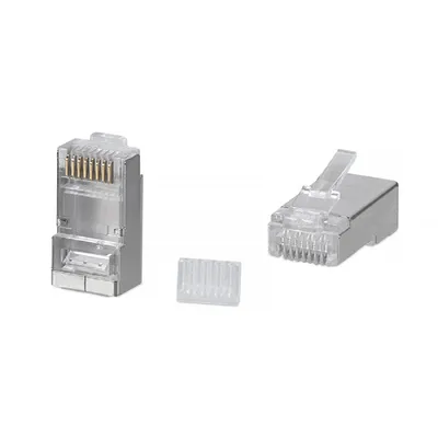 Коннектор RJ-45 под витую пару, категория 6 (50 µ"/ 50 микродюймов), экранированный, универсальный (для одножильного и многожильного кабеля), со вставкой Cabeus 8P8C-SH-C6-TWP
