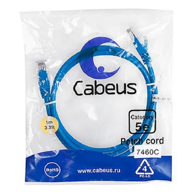Патч-корд Cabeus PC-UTP-RJ45-Cat.5e-1m-BL, Cat.5e, U/UTP, 1м, синий