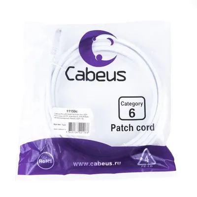 Патч-корд Cabeus PC-UTP-RJ45-Cat.6-3m-WH-LSZH Патч-корд U/UTP, категория 6, 2xRJ45/8p8c, неэкранированный, белый, LSZH, 3м