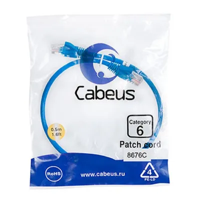 Патч-корд Cabeus PC-UTP-RJ45-Cat.6-0.5m-BL, UTP, Cat.6, 0,5 м, синий