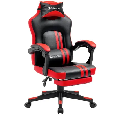 Кресло Defender DIABLO BLACK/RED черный/красный, экокожа, подставка для ног