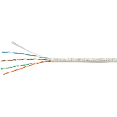 UTP-4P-Cat.5e-SOLID-WH-100 Кабель витая пара Cabeus UTP 4 пар. кат. 5е одножильный D 05 AWG24 PVC нг(А)-LS 1м (коробка 100м) внутренний цвет: белый