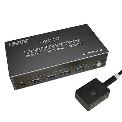 KVM переключатель ORIENT HS21H1D 8K, 2×HDMI + 2×DP + 4×USB 3.0