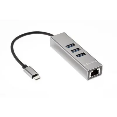 Переходник/ Переходник USB 3.1 Type-C -->RJ-45 1000Mbps +3 USB3.0, Aluminum Shell, 0.2м Telecom <TA311C>