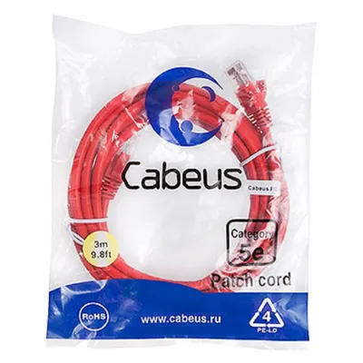 Патч-корд Cabeus PC-UTP-RJ45-Cat.5e-3m-RD-LSZH Патч-корд U/UTP, категория 5е, 2xRJ45/8p8c, неэкранированный, красный, LSZH, 3м