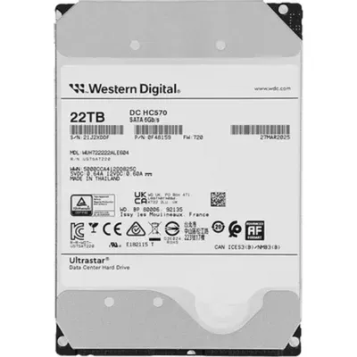 Жесткий диск HDD WD SATA Server 22Tb Ultrastar DC HC570 7200 6Gb/s 512MB 1 year warranty (replacement WUH722222ALE6L4)