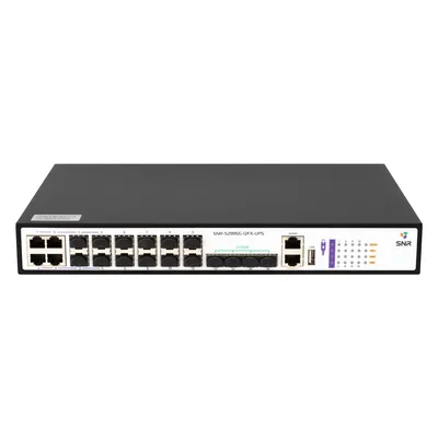SNR SNR-S2995G-12FX-UPS Управляемый коммутатор уровня 3, 8 портов 100/1000BaseX SFP, 4 порта Combo 10/100/1000Base-T|100/1000Base-X SFP, 4 порта 1/10G SFP+, встроенный БП ~220V AC, разъем для АКБ 12V