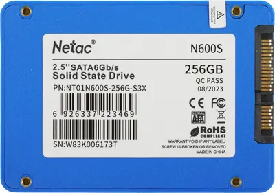 Диск SSD Netac - N600S, для ноутбука, 2.5", 256 ГБ, SATA, 6 Гб/с, speed write-520МБ/с read-560МБ/с, NT01N600S-256G-S3X