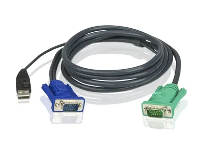 Кабель KVM  USB(тип А Male)+HDB15(Male) <->  SPHD15(Male) 5,0м., черный./ATEN/ CABLE HD15M/USB A(M)--SPHD15M, 5M