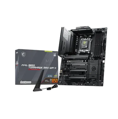 Материнская плата MSI MAG B850 TOMAHAWK MAX WIFI II, AM5, AMD B850, 4xDDR5, 4xSATA, 4xM.2, 1xPCIe 5.0 x16, 1xPCIe 4.0 x16, 1xPCIe 3.0 x16, 1xHDMI, 1xDP, 1x5Gb LAN, Wi-Fi 7, Bluetooth 5.4, 3xUSB-C 10Gbps, 2xUSB-A 10Gbps, 1xUSB-A 5Gbps, 4xUSB-A 2.0, 3x3.5 мм + S/PDIF оптический, 7.1, чёрный, ATX