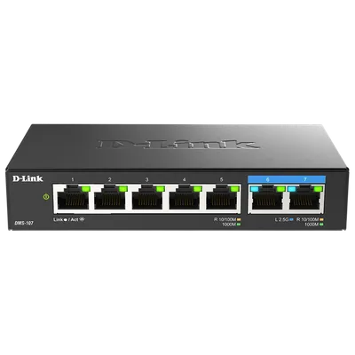 Коммутатор Неуправляемый D-Link - DMS-107, Layer 1, 5-1GbE, 2-2.5GbE, настольный, DMS-107/A1A
