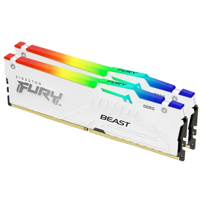Оперативная память для компьютера 32Gb (2x16Gb) PC5-41600 5200MHz DDR5 DIMM CL40 Kingston Fury Beast White RGB KF552C40BWAK2-32