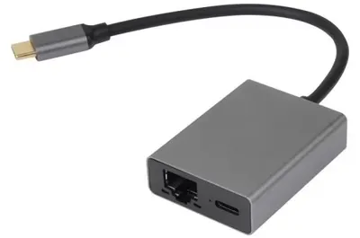 Адаптер USB-C - RJ-45 + Power Delivery 0 м VCOM CU4591 алюминиевый корпус, 100Вт PD