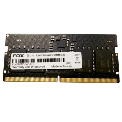 Модуль памяти FoxLine 8 ГБ, DDR5 SODIMM, On-Die ECC, 4800 МГц, CL40, FL4800D5S40-8G