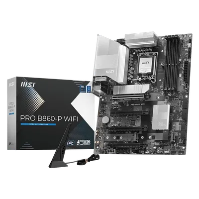Материнская плата MSI PRO B860-P WIFI, LGA1851, Intel B860, 4xDDR5, 4xSATA, 3xM.2, 1xPCIe 5.0 x16, DisplayPort, HDMI, USB Type-C, 1x5Gb LAN, Thunderbolt, 3x3.5 мм, 7.1, ATX
